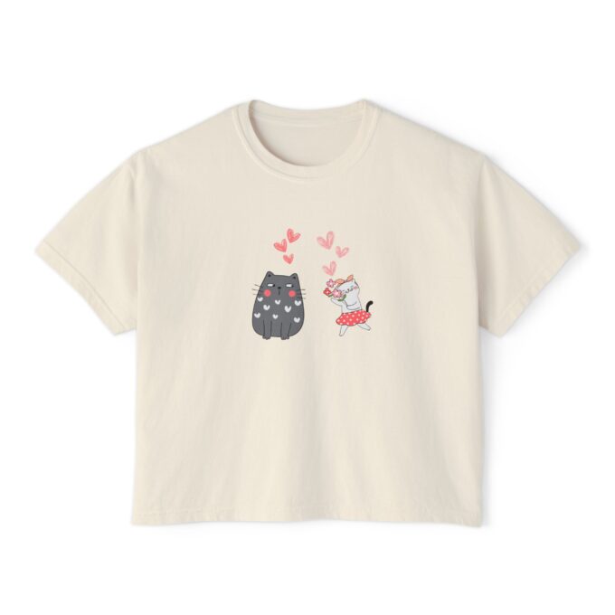 Gothic Cat Valentine Women’s Boxy Tee – Bold & Chic - Image 2