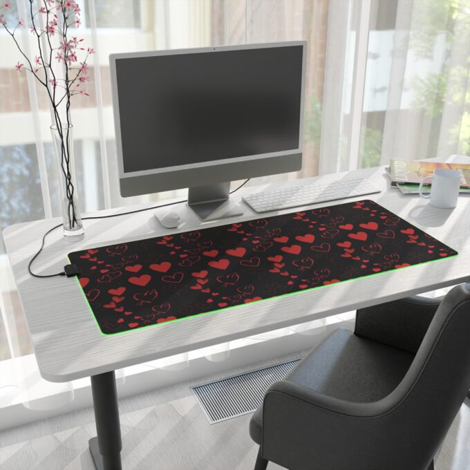 LED gaming mouse pad Heart pattern mouse pad RGB gaming accessories Valentine’s gift for gamers